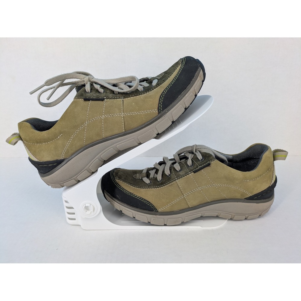 Clarks Wave Walk Sneakers Womens 8W Green Leather Suede Walking Shoes Waterproof